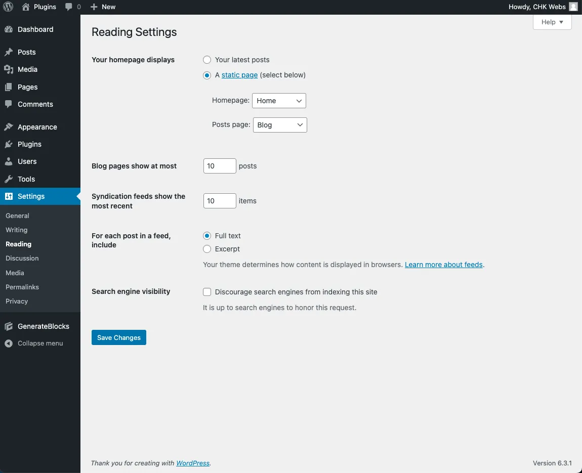 wordpress-reading WordPress หน้า Reading